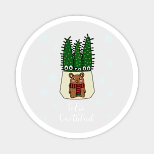 Feliz Cactidad - Eves Pin Cacti In Christmas Bear Pot Magnet